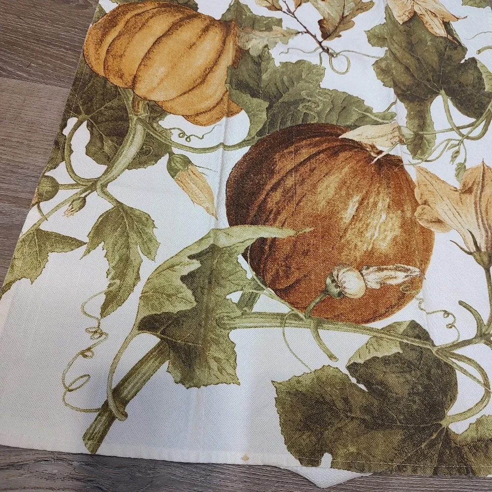 Williams Sonoma Fall Pumpkin Dish Towel Tea Towel 100% Cotton Lot Of 2 Leaves